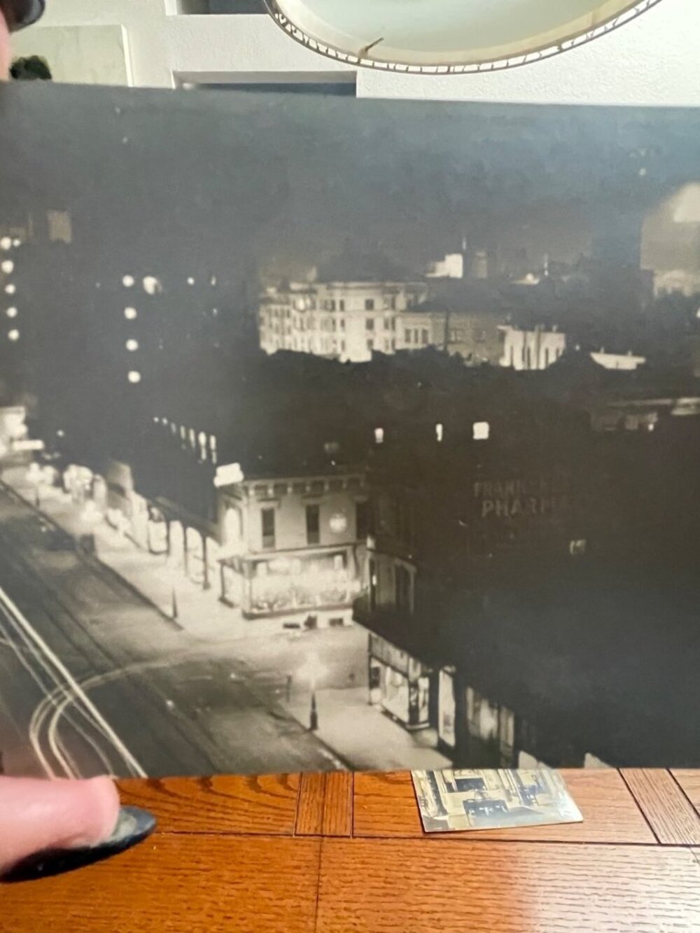 Vintage Black & White Postcard Night City Street View Unused Early 20th Century
